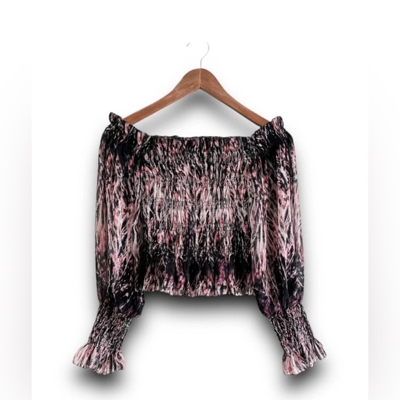 AllSaints Lara Pembury Smocked Off-Shoulder Top –Rainbow Pink –Sz 8 - NWOT - Picture 4 of 7